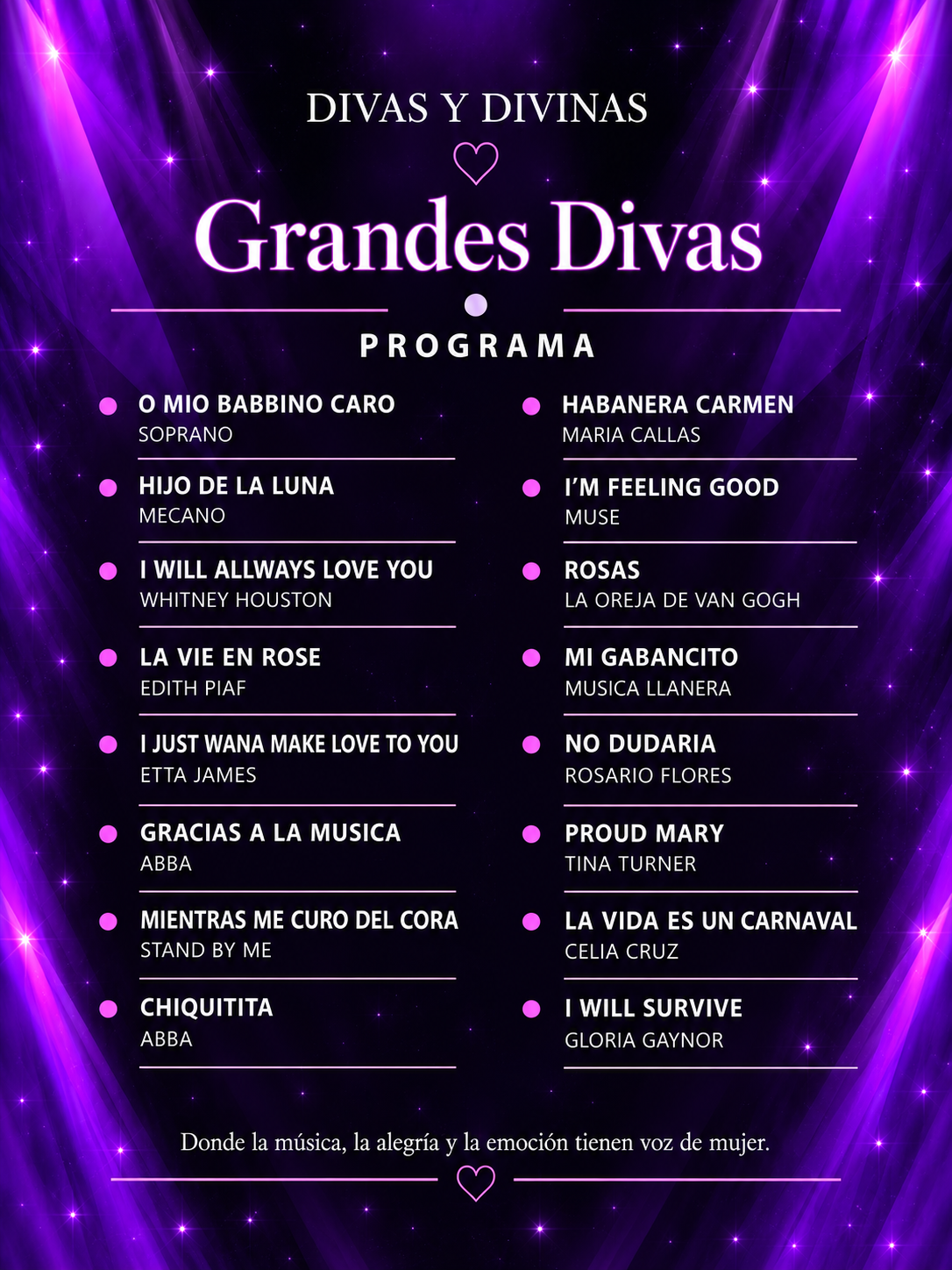 Programa del espectáculo Grandes Divas